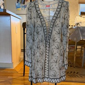 Free People White and Black Embroidered Dress